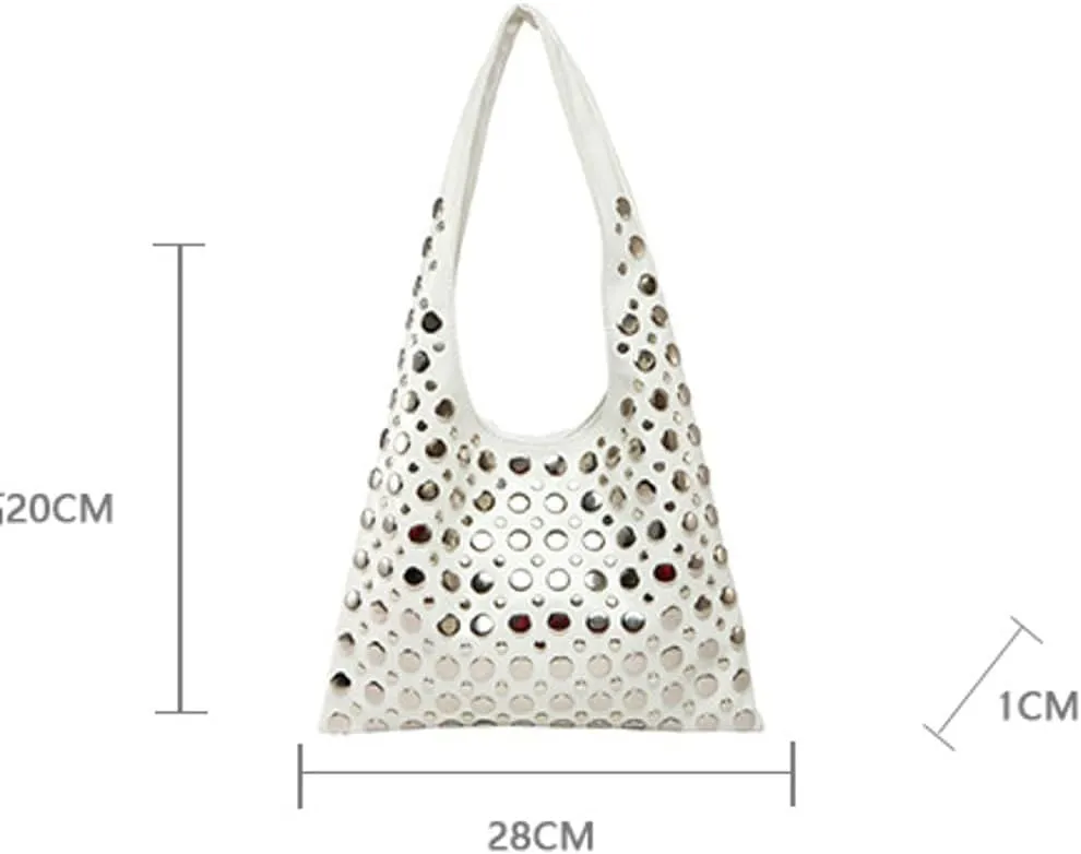 Ventilate Sling Shoulder Bag for Women Rivets Underarm Bucket Bags with Large Capacity Punk Style Causal Hobo Purse