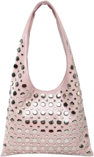Ventilate Sling Shoulder Bag for Women Rivets Underarm Bucket Bags with Large Capacity Punk Style Causal Hobo Purse