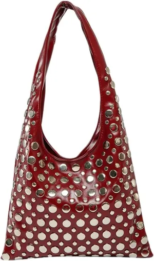 Ventilate Sling Shoulder Bag for Women Rivets Underarm Bucket Bags with Large Capacity Punk Style Causal Hobo Purse
