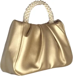 Verdusa Women's Metallic Ruched Clutch Handbag Pearls Top Handle Purse