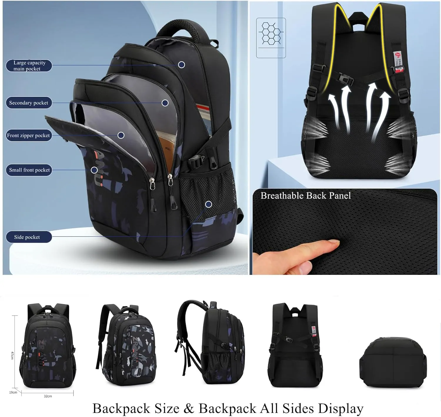 VIDOSCLA Elementary Kids Boys Backpack Teens School Bag Students BookBag for School Deep Blue