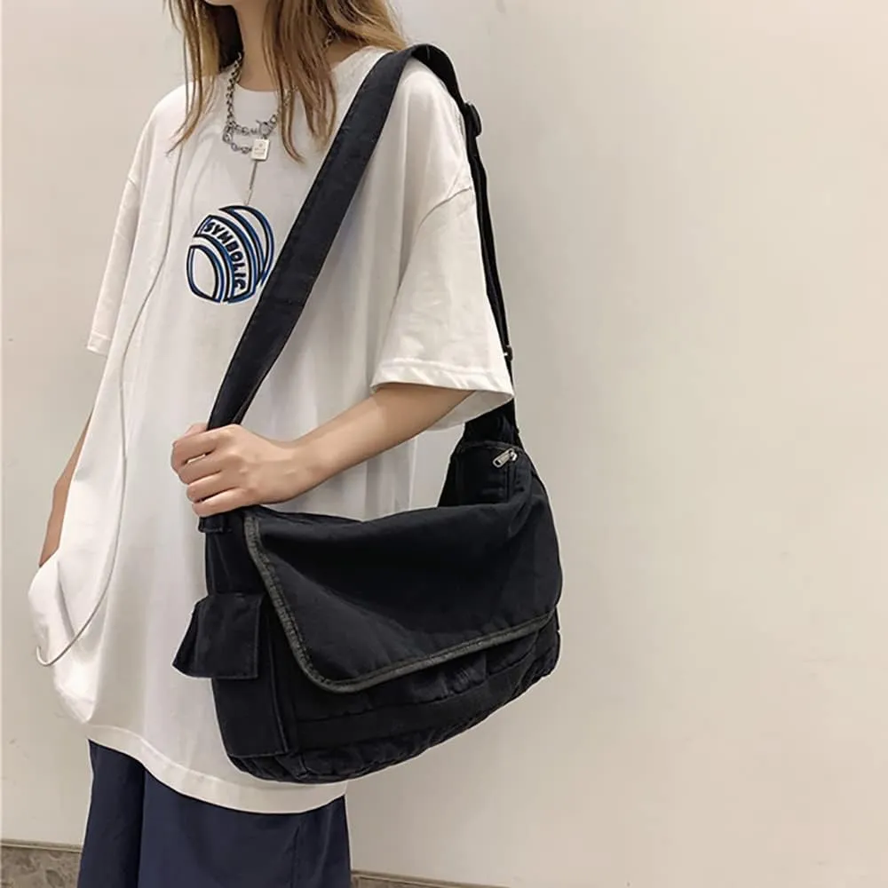 Vintage Canvas Messenger Bag for Men Women Crossbody Bag Satchel Shoulder Bag Harajuku Streetwear