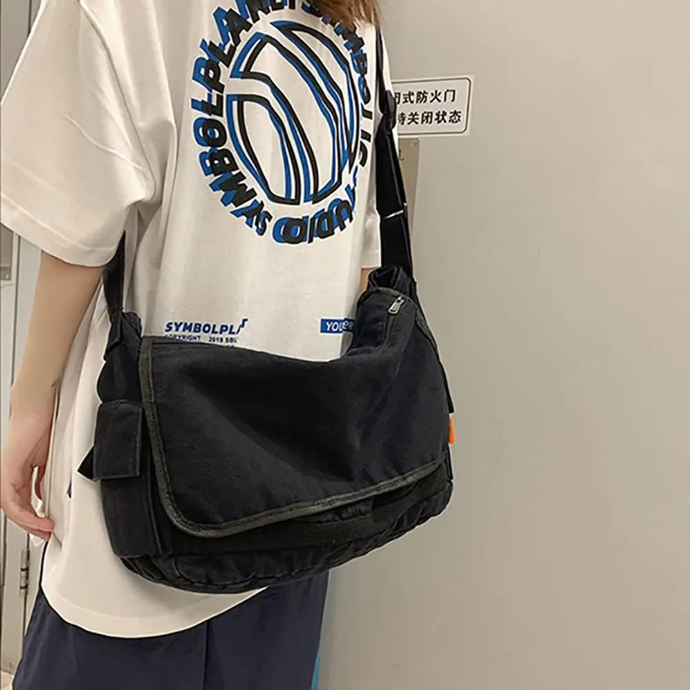 Vintage Canvas Messenger Bag for Men Women Crossbody Bag Satchel Shoulder Bag Harajuku Streetwear