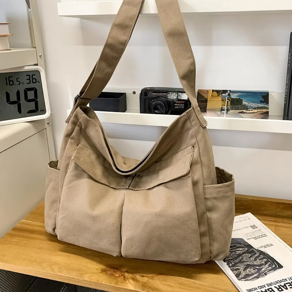 Vintage Canvas Messenger Bag for Women & Men School Large Laptop Bag with Multiple Pockets Shoulder Tote Bag