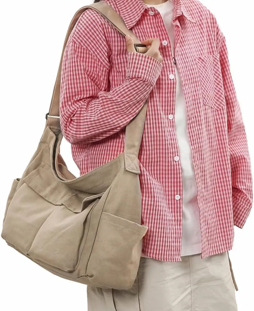 Vintage Canvas Messenger Bag for Women & Men School Large Laptop Bag with Multiple Pockets Shoulder Tote Bag