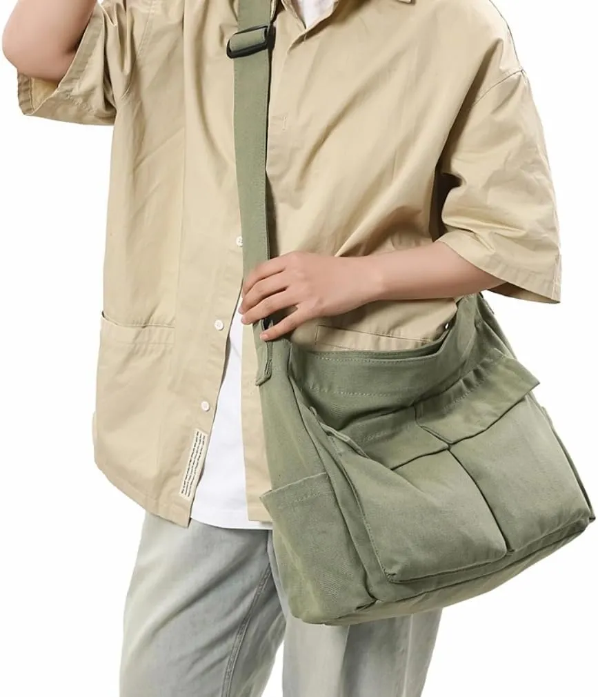 Vintage Canvas Messenger Bag for Women & Men School Large Laptop Bag with Multiple Pockets Shoulder Tote Bag