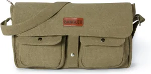 Vintage Canvas Messenger Bag for Women and Men, Classic Satchel Crossbody Bag with Two Flap Pockets