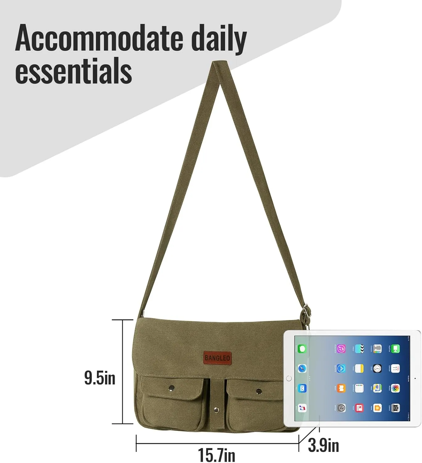 Vintage Canvas Messenger Bag for Women and Men, Classic Satchel Crossbody Bag with Two Flap Pockets