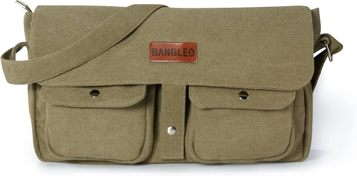 Vintage Canvas Messenger Bag for Women and Men, Classic Satchel Crossbody Bag with Two Flap Pockets