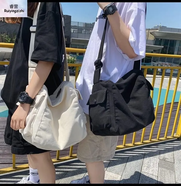 Vintage Canvas Messenger Bag Women Y2K Grunge Tote Bag Aesthetic Purse Hippie Crossbody Handbag Goth Emo Preppy Stuff