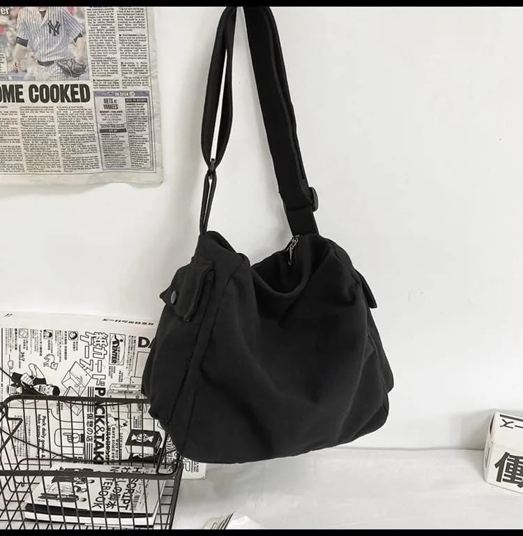 Vintage Canvas Messenger Bag Women Y2K Grunge Tote Bag Aesthetic Purse Hippie Crossbody Handbag Goth Emo Preppy Stuff