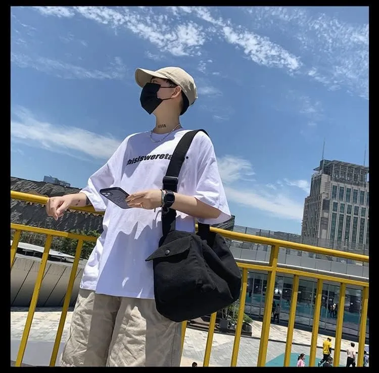Vintage Canvas Messenger Bag Women Y2K Grunge Tote Bag Aesthetic Purse Hippie Crossbody Handbag Goth Emo Preppy Stuff