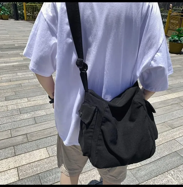 Vintage Canvas Messenger Bag Women Y2K Grunge Tote Bag Aesthetic Purse Hippie Crossbody Handbag Goth Emo Preppy Stuff