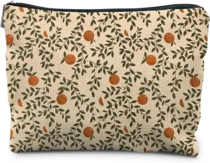 Vintage Citrus Orange Makeup Bag, Boho Botanical Cosmetic Bags for Women, Fruit Makeup Bag, Fruit Lover Gifts, Orange Gifts for Women Cosmetic Bag Toiletry Bag