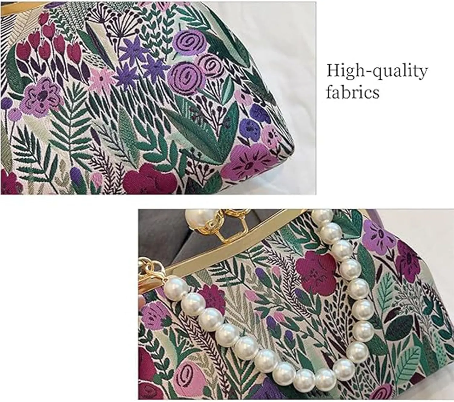 Vintage Embroidered Flower Handbag, Flower Embroidery Rustic Shoulder Bag, Kiss Lock Purses for Evening & Special Occasions