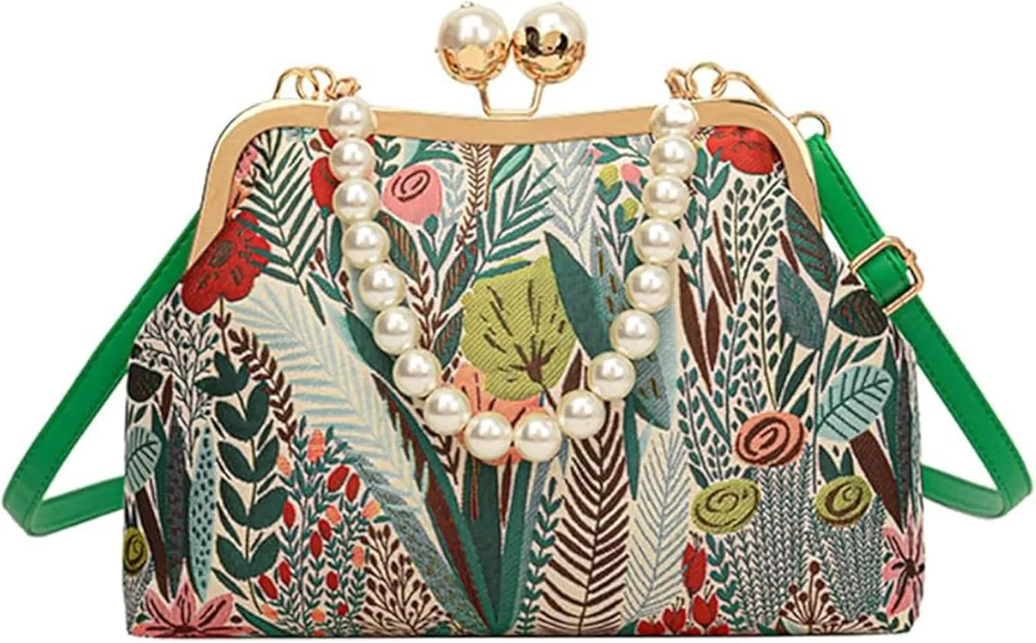 Vintage Embroidered Flower Handbag, Flower Embroidery Rustic Shoulder Bag, Kiss Lock Purses for Evening & Special Occasions