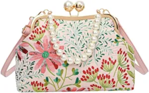 Vintage Floral Embroidery Crossbody Bag for Women, Shoulder Purse Wedding Party Handbag,Forest flower shell bag