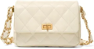 Vintage Quilted Fold Over Crossbody Bag Chain Strap Fashion Buckle Shoulder Purse Belt Bag for Women