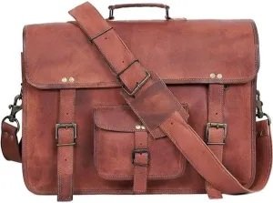 Vintage-Style Messenger Bag, Water and Scratch Resistant, Canvas Lining, Adjustable Strap for Laptop or Shoulder Carry, Brown