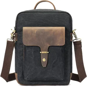 Vintage Waxed Canvas Messenger Bag for Men & Women, Lightweight Crossbody Sling Bag with Genuine Leather Work Satchel
