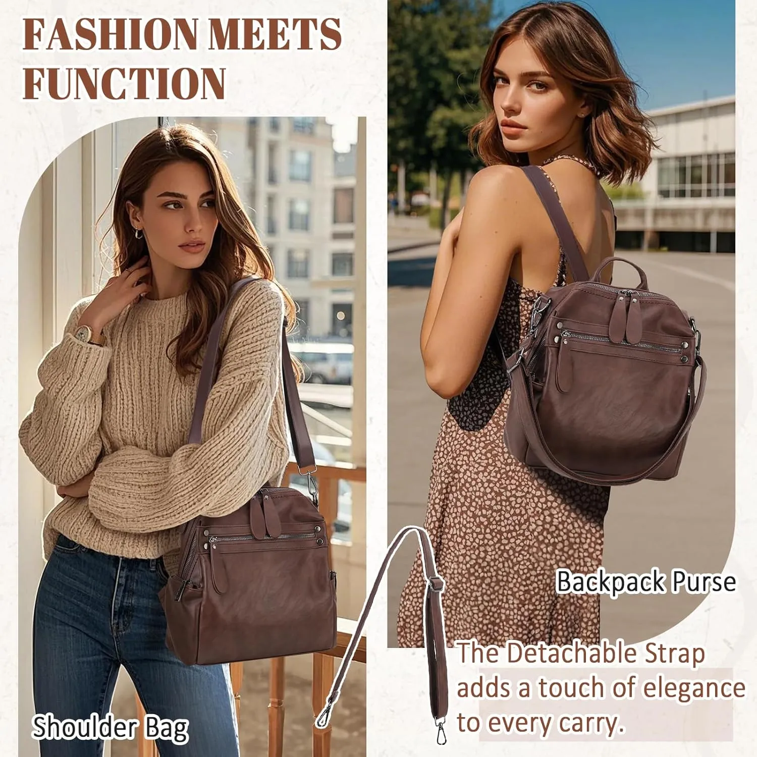 VX VONXURY Backpack Purse for Women, PU Leather Fashion Convertible Backpack Shoulder Bag Ladies Rucksack In 2 Ways To Carry