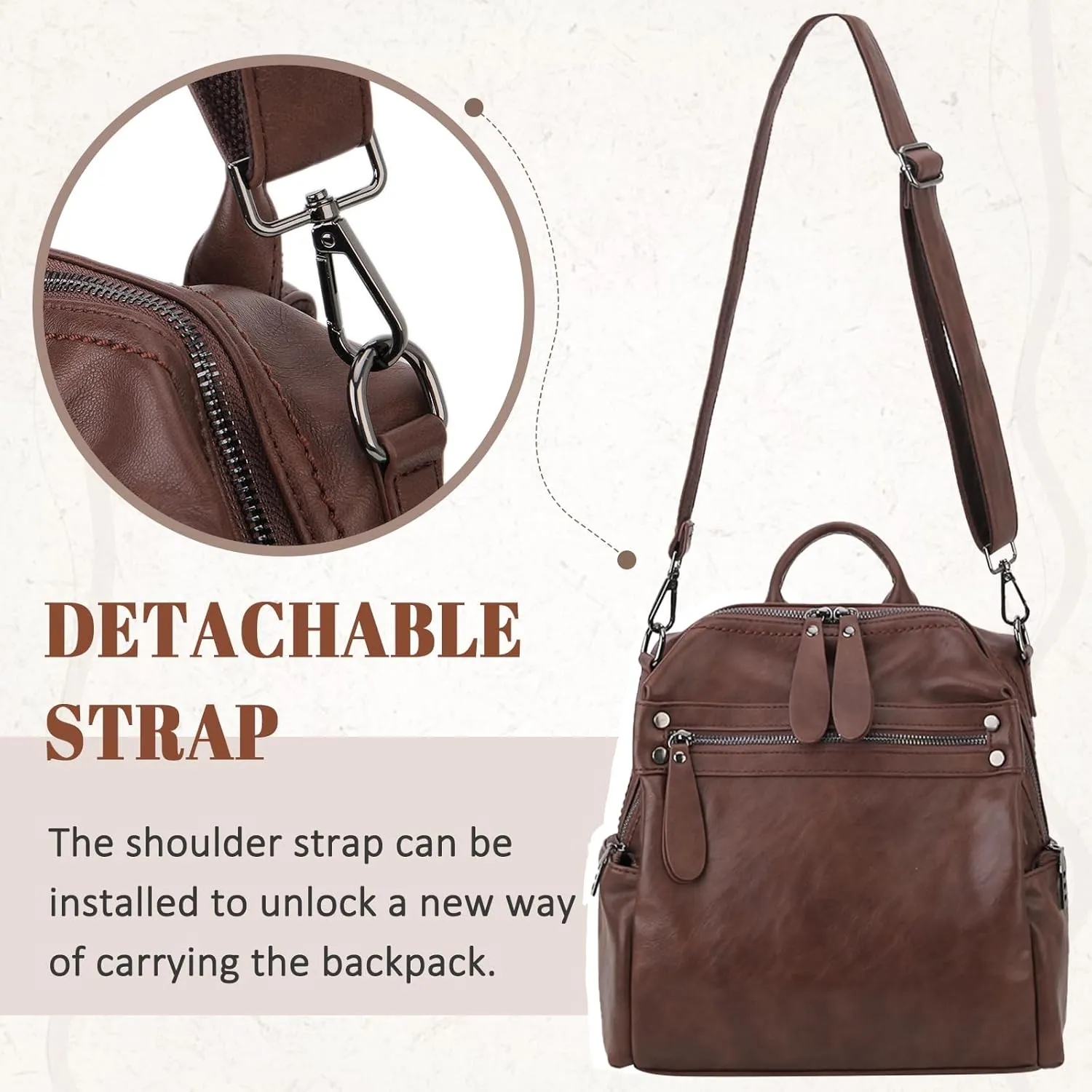 VX VONXURY Backpack Purse for Women, PU Leather Fashion Convertible Backpack Shoulder Bag Ladies Rucksack In 2 Ways To Carry