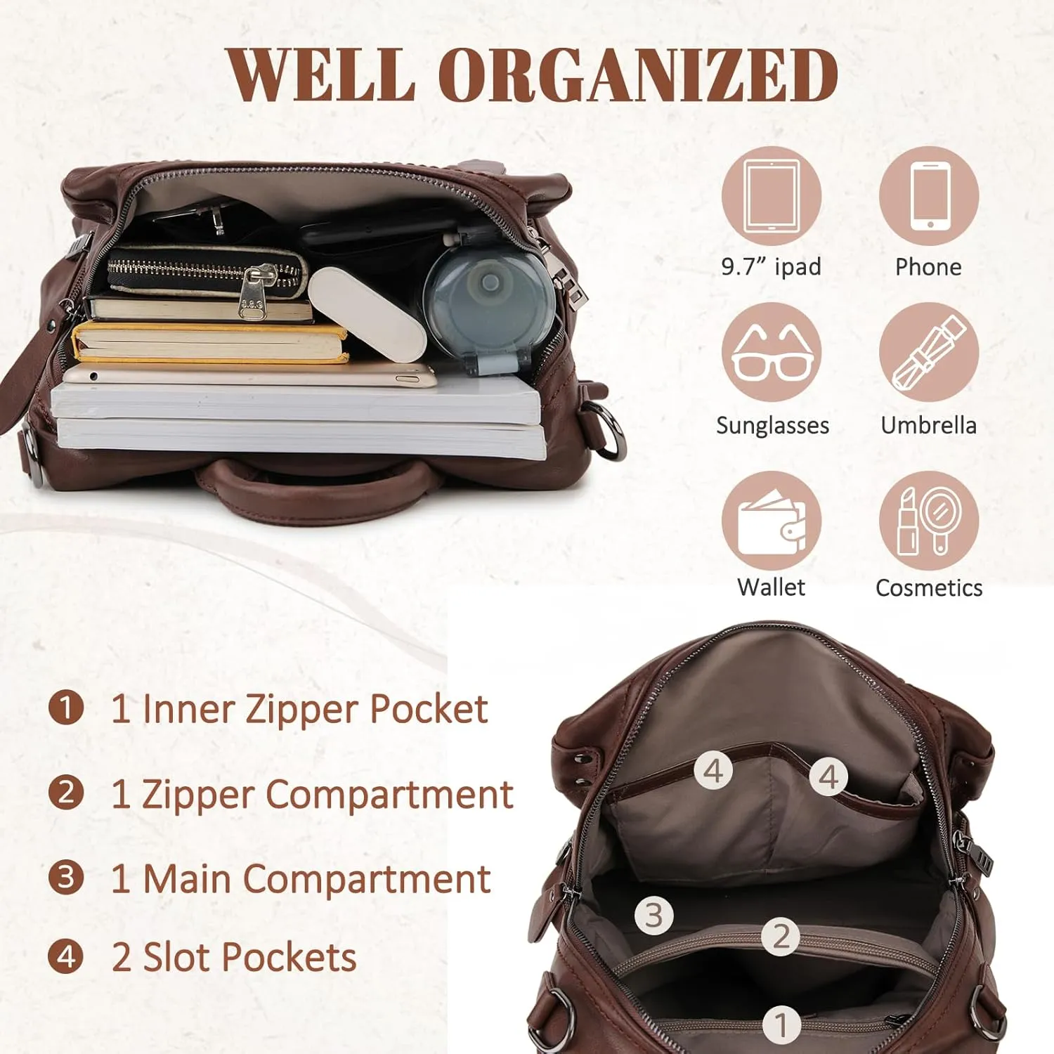 VX VONXURY Backpack Purse for Women, PU Leather Fashion Convertible Backpack Shoulder Bag Ladies Rucksack In 2 Ways To Carry