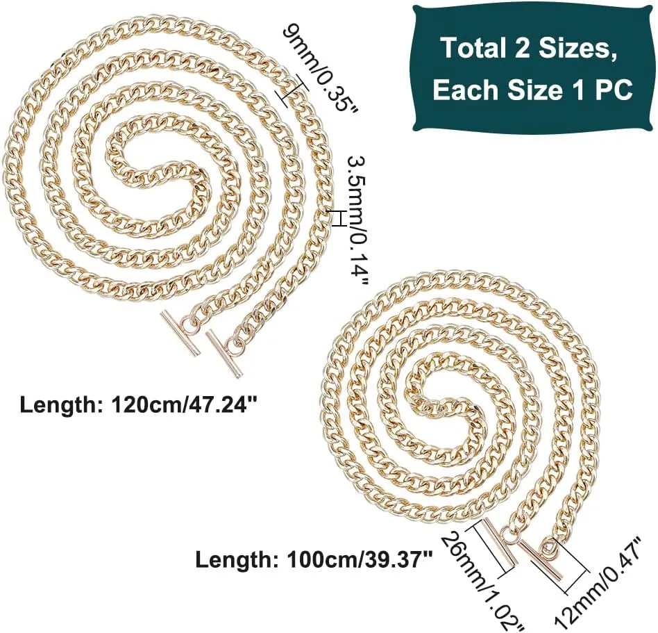 WADORN 2 Sizes Metal Purse Chain Strap, Heavy Iron Flat Chain Strap Replacement Shoulder Cross Body Chain with Toggle Clasp Handbag Chain Accessories, Gold (39.3 Inch, 47.2 Inch)