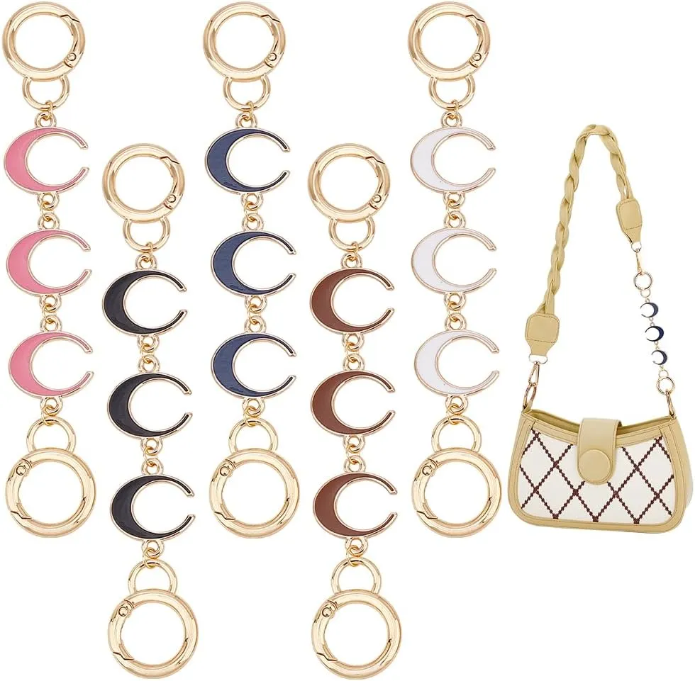 WADORN 5pcs Purse Extender Chain, 6.22 Inch Short Shoulder Strap Extenders Metal Purse Chain Strap Extender Replacement Alloy Enamel Moon Link Chain Handbag Handles Decoration Chain Charms