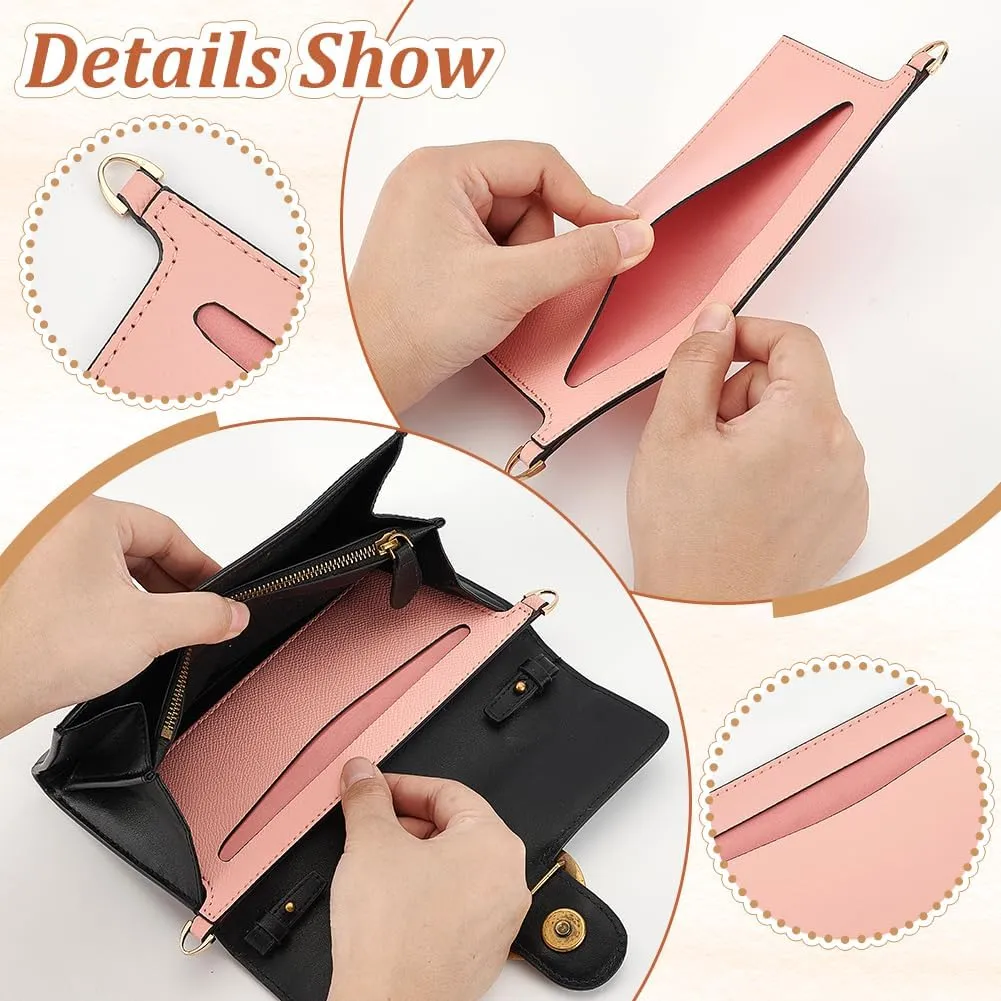 WADORN PU Leather Microfibre Purse Insert Organizer Conversion, 3.14x 6.49 Inch Fiber Leather Bag Organizer Inserts with Alloy D Rings Rectangle Wallet Insert Organizer Inserts for Handbag, Pink