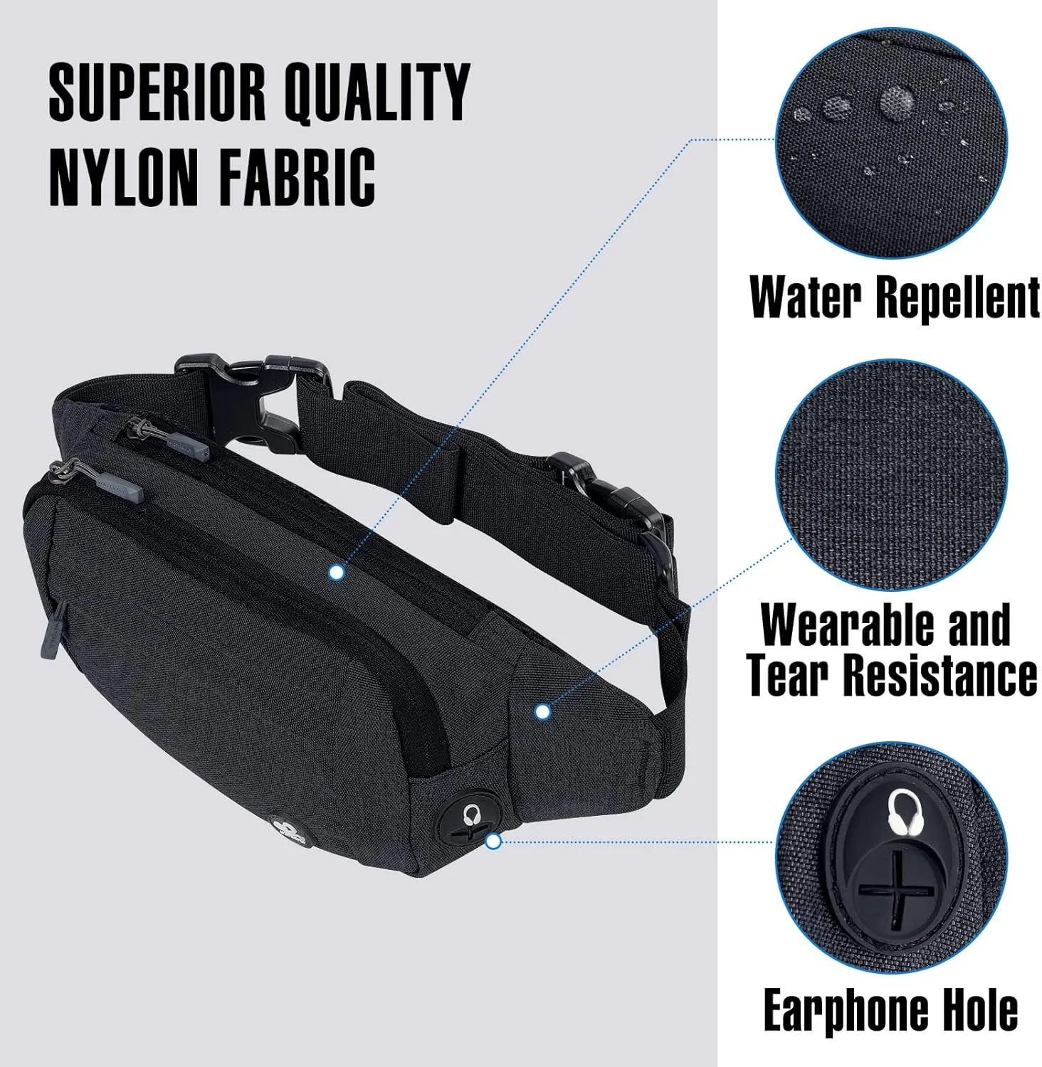 WATERFLY Fanny Pack Waist Bag: Small Hip Pouch Bum Bag Fannie Pack Phanny Fannypack Waistpack Bumbag Beltbag Sport Slim Fashionable for Jogging Hiking Hiker Woman Man