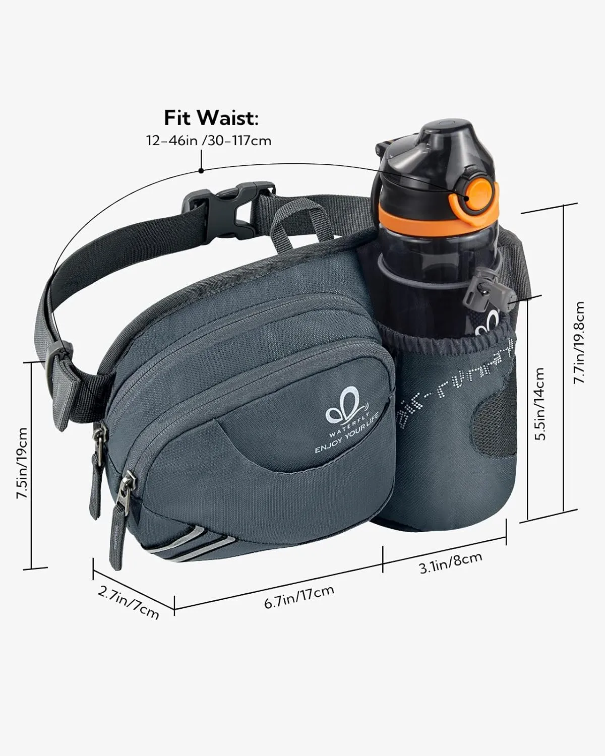 WATERFLY Fanny Pack Waist Bag: Waist Pack for Women Men with Water Bottle Holder Hiking Fanny Pack for Running Walking DogWalking Travel Cycling