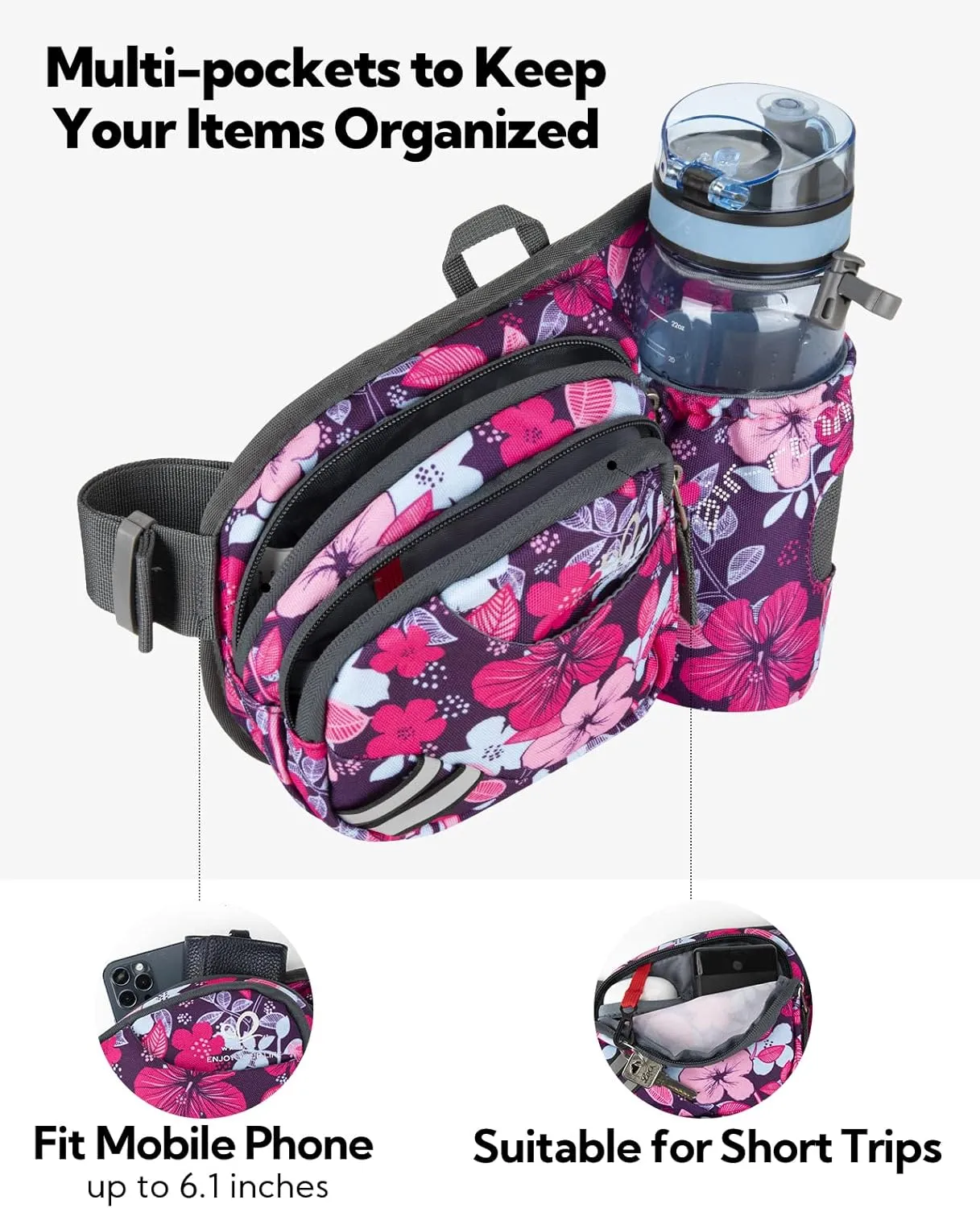 WATERFLY Fanny Pack Waist Bag: Waist Pack for Women Men with Water Bottle Holder Hiking Fanny Pack for Running Walking DogWalking Travel Cycling