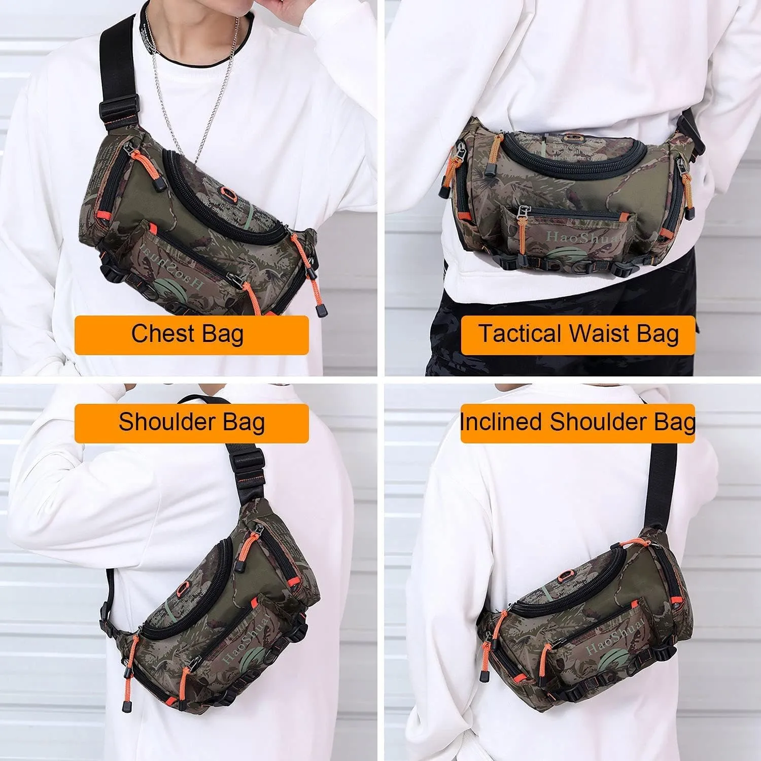 Waterproof Fanny Pack Crossbody Outdoor Waist Bag Pouch With Adjustable Strap Travel Hip Bag For Men Mountaineering,Hiking,Traveling, Camping, Cycling,Running (Camouflage)
