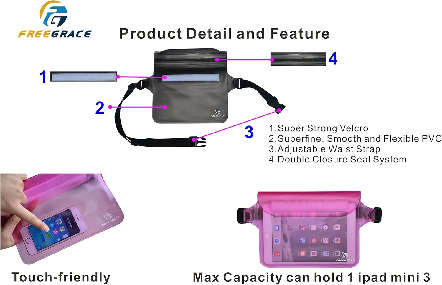Waterproof Pouches with Waist Strap / Pouch Case Bundle Set- Keep Your Phone & Valuables Dry and Safe - Waterproof Dry Bags for Boating Swimming Snorkeling Kayaking Beach Water Parks Pool