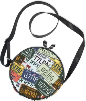 WellLee Retro Auto License Plates Round Crossbody Bag Purse Messenger Bag