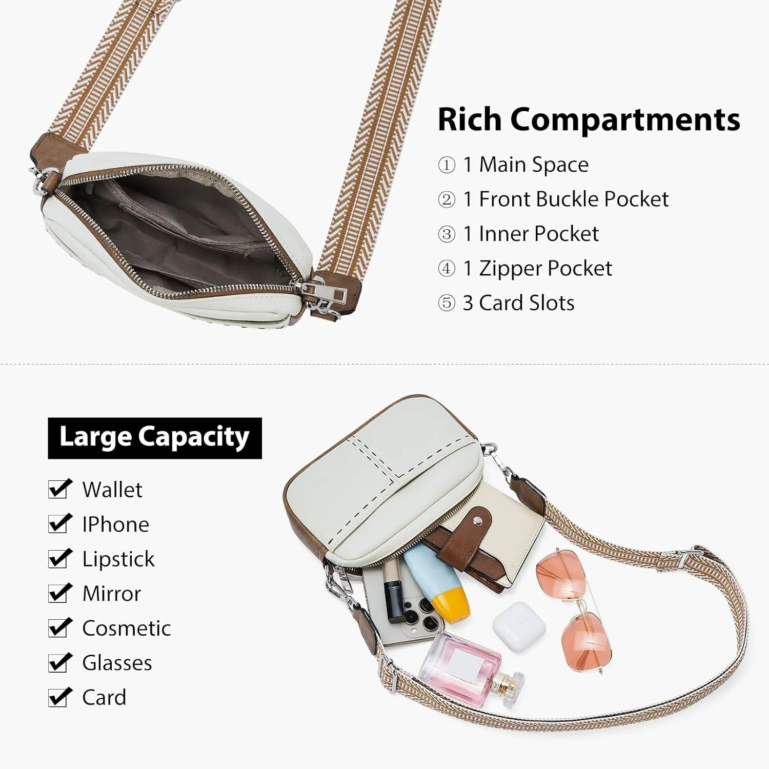 WESTBRONCO Crossbody Bags for Women Quilted Leather Purses Small Shoulder Handbags Trendy with Wide Strap