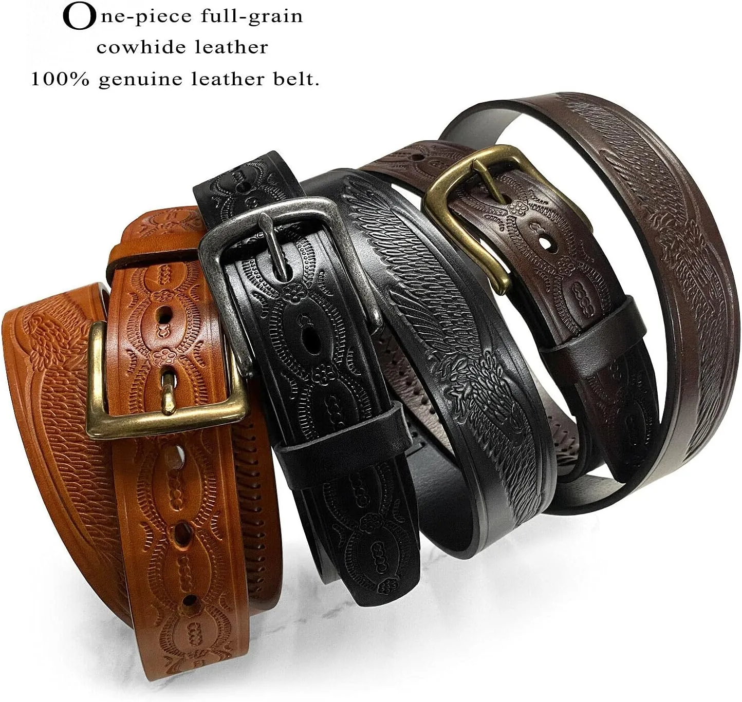 Western Hand-Braided Belt Genuine Full Grain Leather Casual Jean Belt 1-1/2"(38mm) Wide, Assembled in the U.S