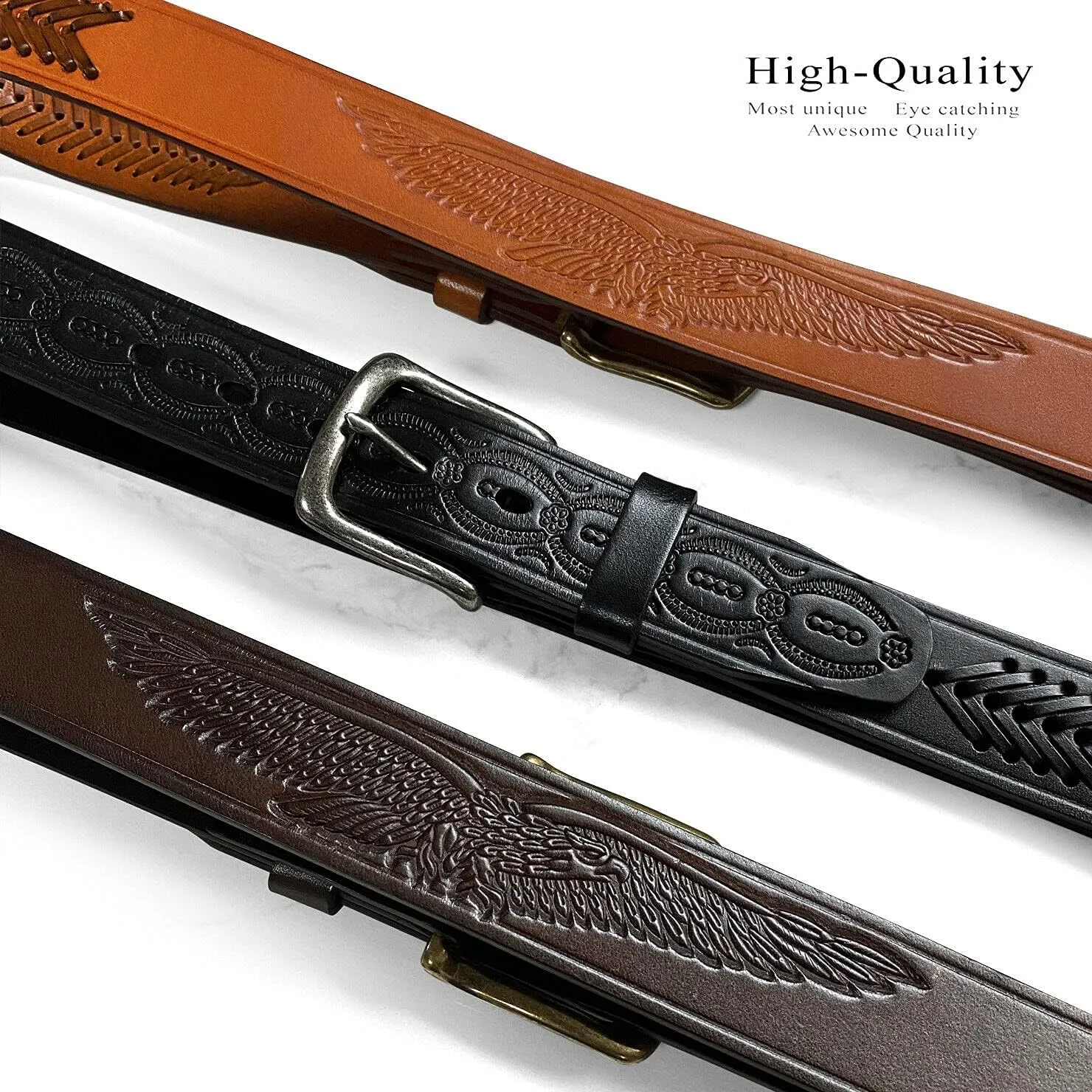 Western Hand-Braided Belt Genuine Full Grain Leather Casual Jean Belt 1-1/2"(38mm) Wide, Assembled in the U.S