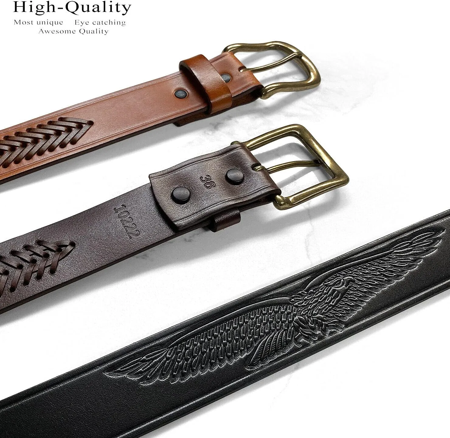 Western Hand-Braided Belt Genuine Full Grain Leather Casual Jean Belt 1-1/2"(38mm) Wide, Assembled in the U.S