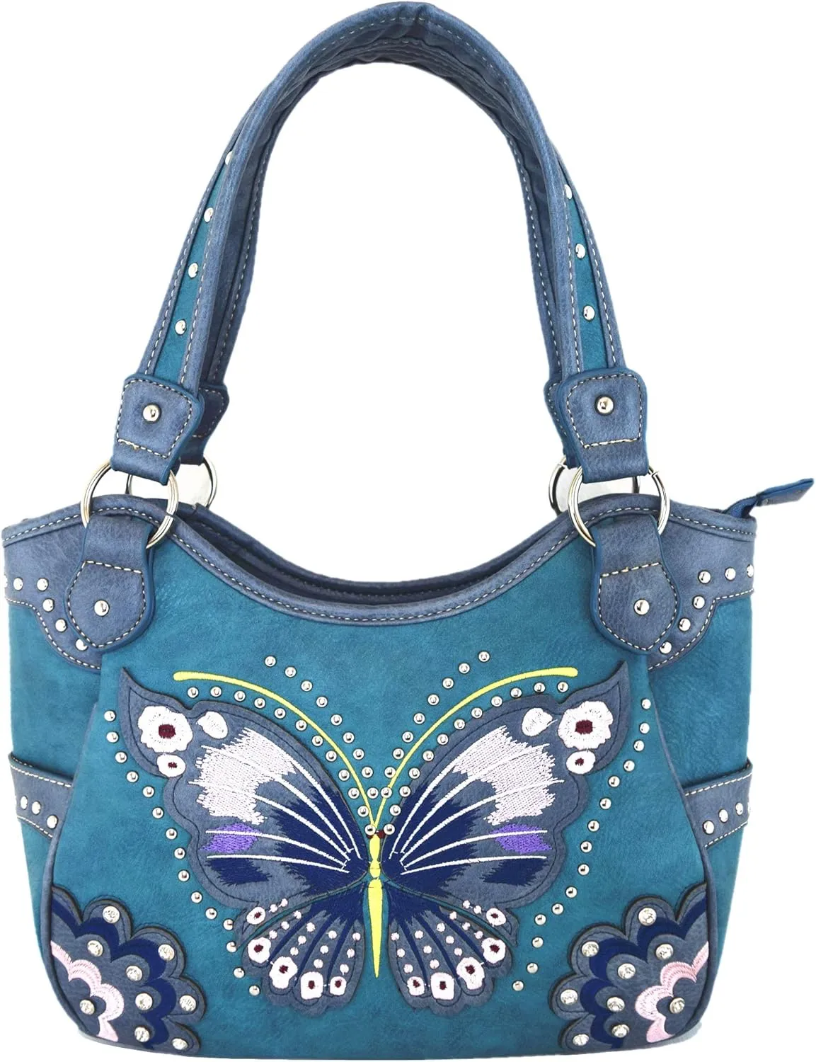 Western Style Springtime Embroidery Butterfly Floral Leather Totes Purse Country Handbag Women Shoulder Bag Wallet Set