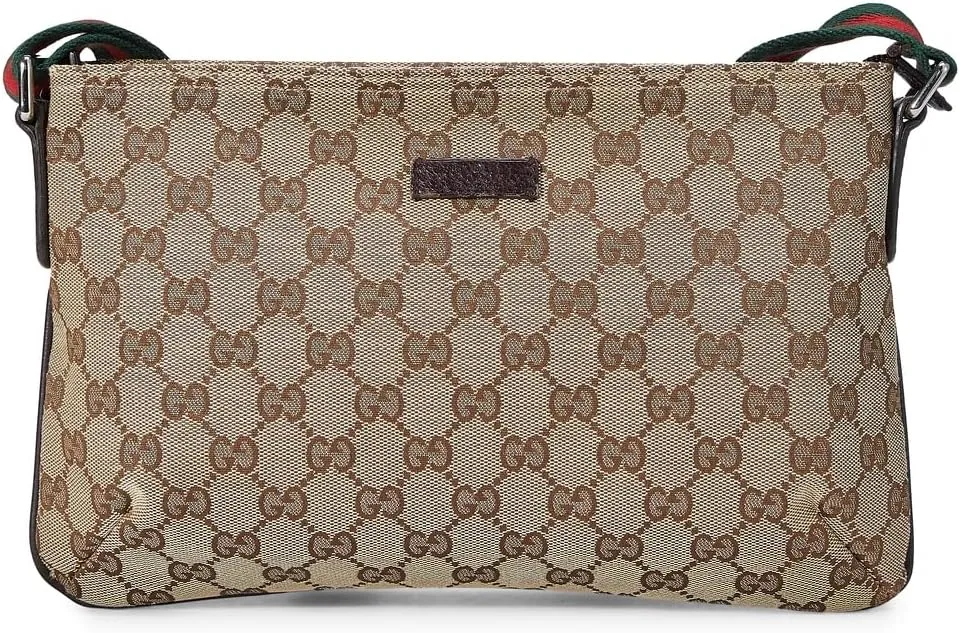 WHAT GOES AROUND COMES AROUND Women's Pre-Loved Gucci Brown Canvas Web Messenger Bag