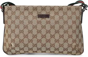 WHAT GOES AROUND COMES AROUND Women's Pre-Loved Gucci Brown Canvas Web Messenger Bag