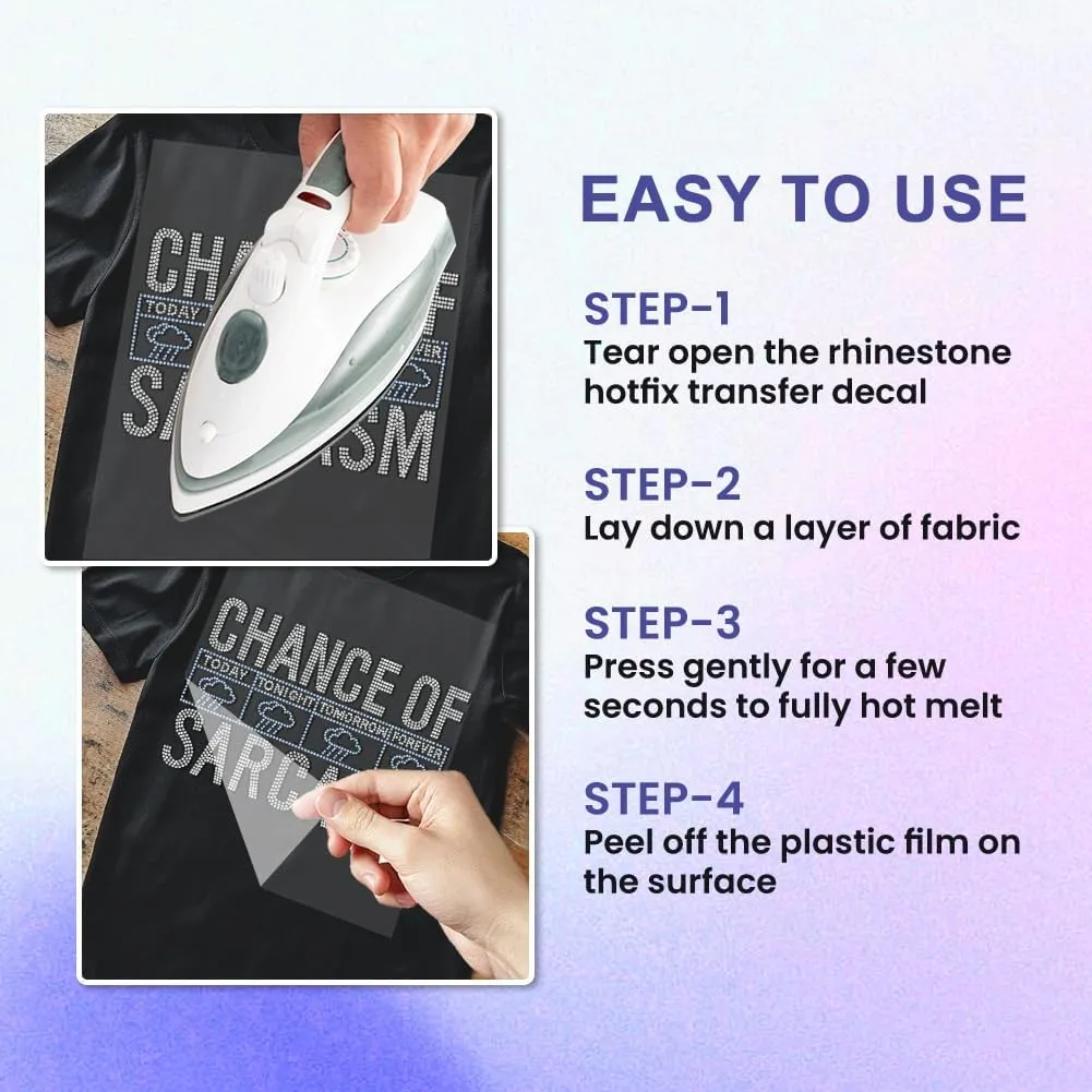 White Rhinestone Iron on Transfer Chance of Sarcasm Bling Diamond Hotfix Patches for Clothes, 11.6"x8.2" Large Iron On Sequin Applique for Jeans Jacket Caps Bag T-Shirts Shoes DIY Decor