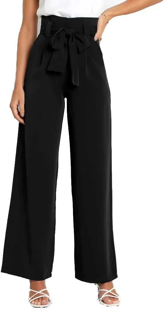 Wide Leg Dress Pants Womens Paperbag High Waisted Belted Business Casual Work Pants