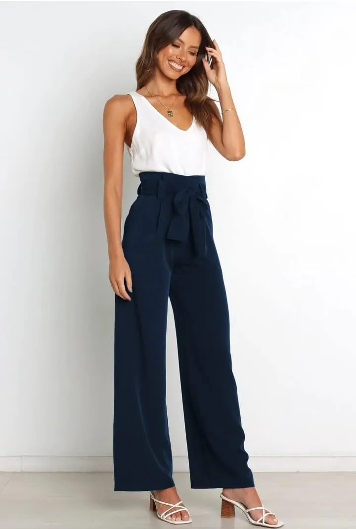 Wide Leg Dress Pants Womens Paperbag High Waisted Belted Business Casual Work Pants