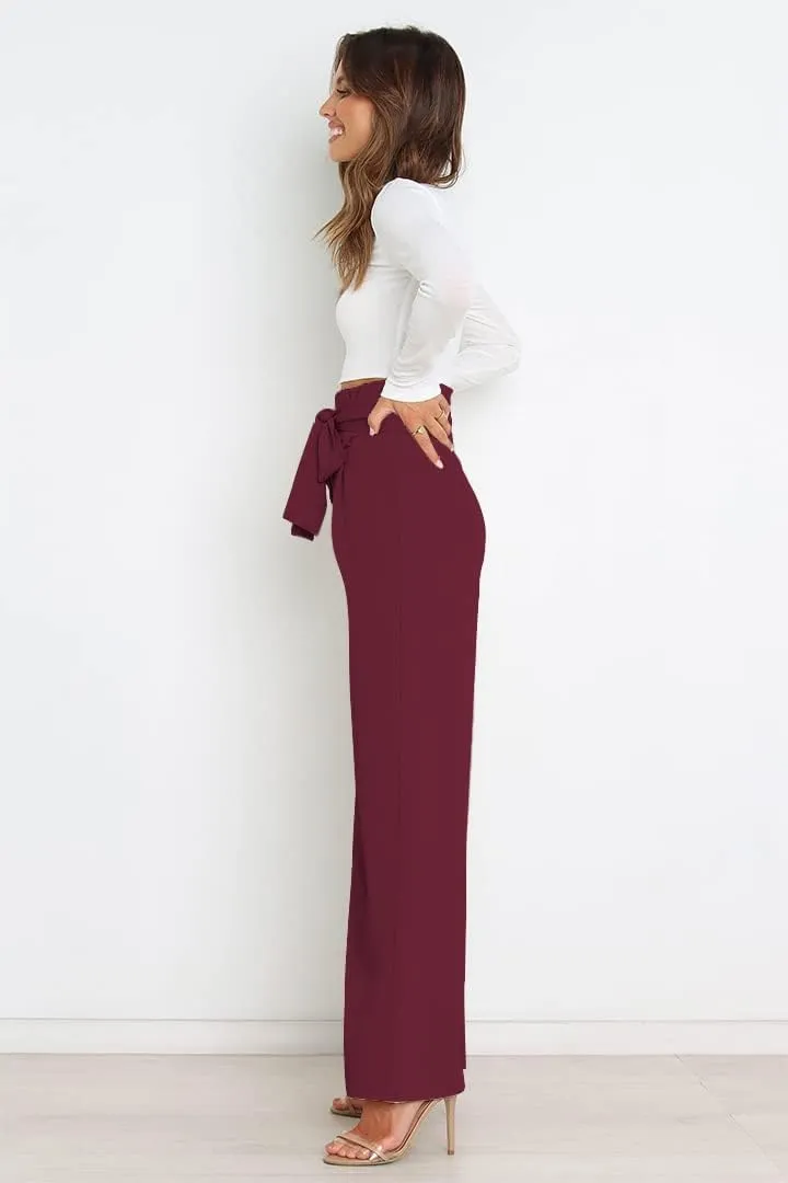 Wide Leg Dress Pants Womens Paperbag High Waisted Belted Business Casual Work Pants