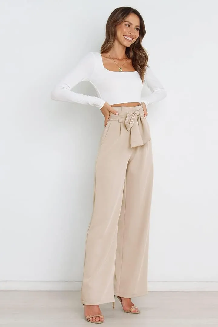Wide Leg Dress Pants Womens Paperbag High Waisted Belted Business Casual Work Pants