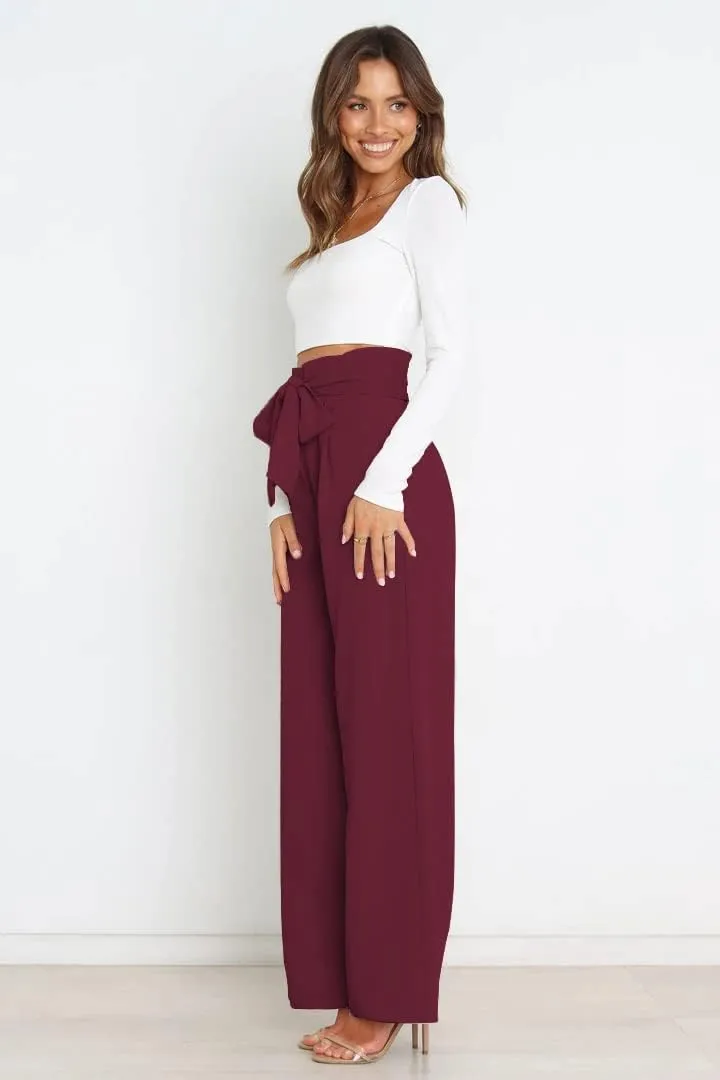 Wide Leg Dress Pants Womens Paperbag High Waisted Belted Business Casual Work Pants