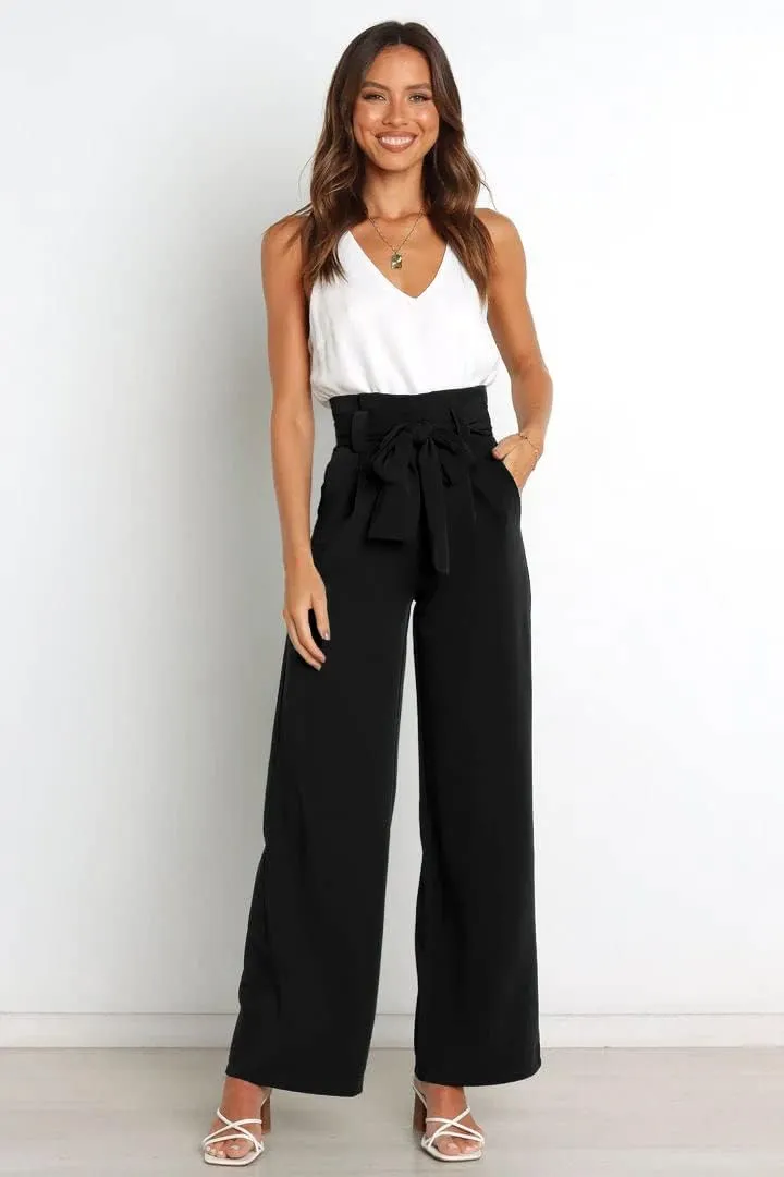Wide Leg Dress Pants Womens Paperbag High Waisted Belted Business Casual Work Pants